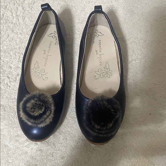 Nanette Lepore Blue Dress Shoes with Furry Pom-Poms - Picture 2 of 5